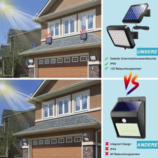 Solcellelamper til udendørs brug, 56 LED'er solcellelys 120° super stærk sol