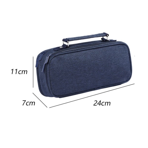 Large capacity multi-layer canvas pen bag, plain blue