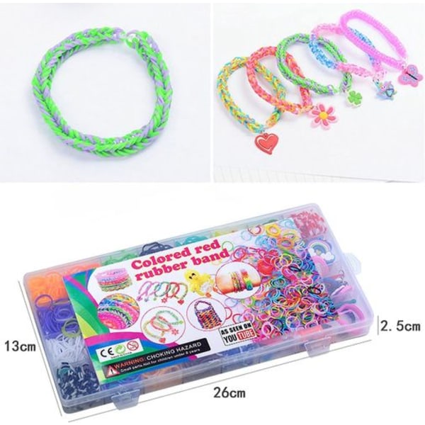 Loom Ribbon Craft Kit, 1600+ färgglada gummiband startkit DIY Craft färgglada bandlåda