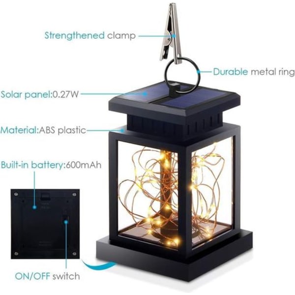 Utendørs solcellelykt, 2-pakning, LED-solcellelykt, lampe