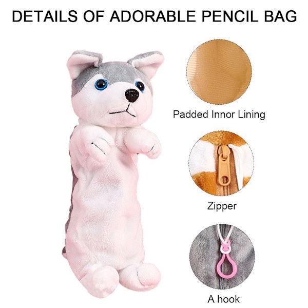 Pencil Case Plys Hund Pencil Taske Blød Dyr Stationery Form 8