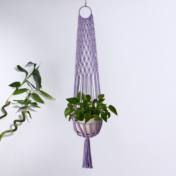 Handvävd bomullsrepplanterhängande korg Purple Length 1 m