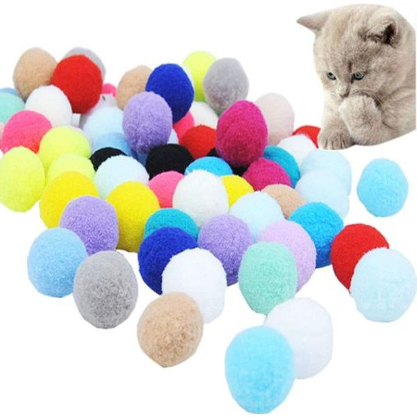 Paket med 70 kattleksak bollar, skumgummi kattleksak bollar, färgglada kattleksak bollar, pompom bollar, S