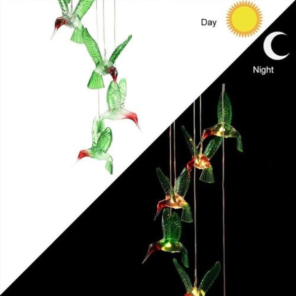LED solcelledrevne vindklokker udendørs, farveskiftende kolibri vindklokker til