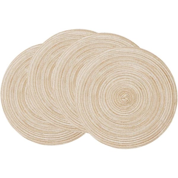 Set med 4 runda flätade placemats för matbord 15\" tvättbara (beige, 4)