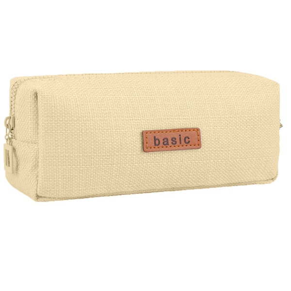 Stort beige pennfodral i canvas med dragkedja