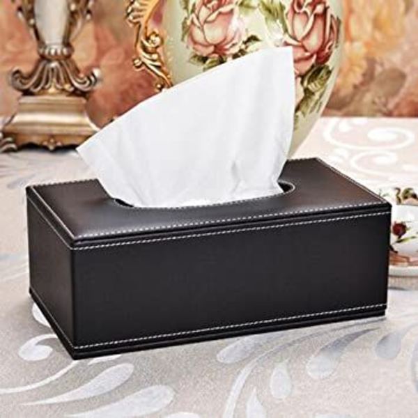 (Brun Premium PU Läder Näsdukslåda -20 x 12 x 9,5 cm