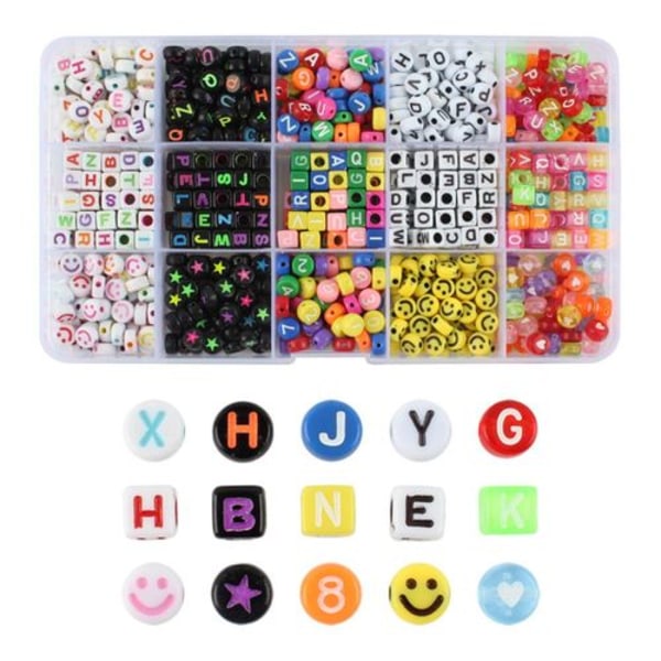 Lnvision 960 stykker 6 farger A til Å Akryl kube perler, kube alfabetbokstav