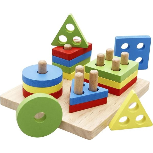 Lewo trä pussel geometriska stapling spel färger och former sortering spel lärande
