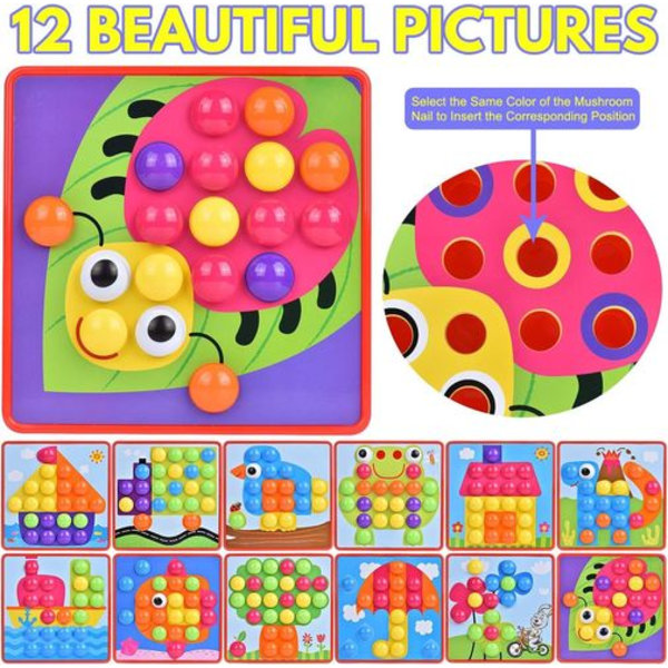 Mosaikk-plug-in-spill for barn, plug-in-mosaikk med 45 plug-in perler og 12 fargerike spor