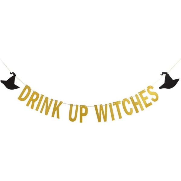Drink Witch Banner Gold Glitter - Festdekorationer, Witch Mystery Party,