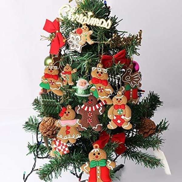 12PCS Gingerbread Man Ornaments for Christmas Tree Decorations Cute Hanging Doll