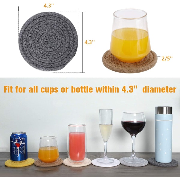 Drikk Underlag Sett med 6, Superabsorberende, Elegante Håndlagde Runde Vevde Underlag for Kaffebord, Bordbeskytter, Innflyttingsgave, Hjemmedekor