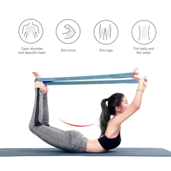 Stretchband, stretchband gymnastikband med 9 öglor, yoga stretch