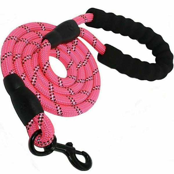 Hunde Line Stærk Nylon Reb Reflekterende Polstret Håndtag Outlet - Pink