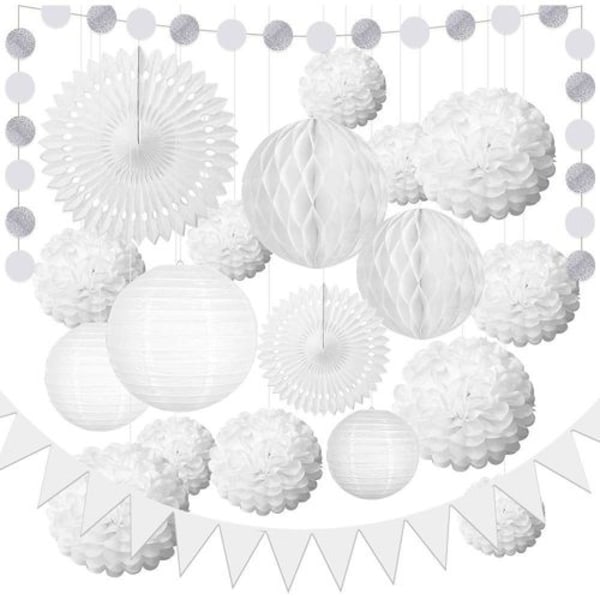 Valkoinen pompon koriste häät - 20 kpl vintage koristeita juhliin ja syntymäpäiviin
