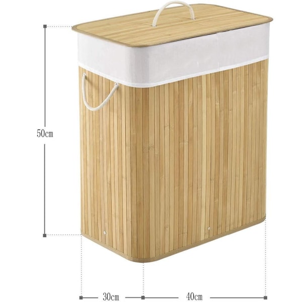 Juskys Bamboo Curly Tvättkorg i 2 Storlekar - Tvättkorg med Lock, Handtag