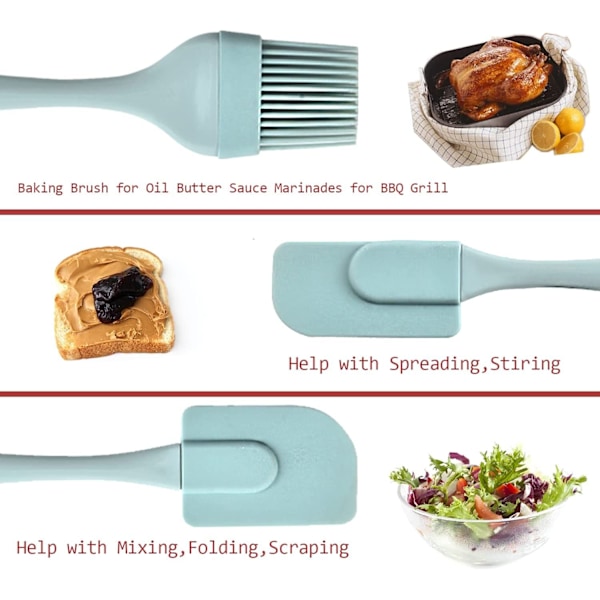 3 st köksbakspatel värmebeständiga silikonborstar och Maryse -Silikonredskap set med 3 bakspatel SET(Himmelsblå)