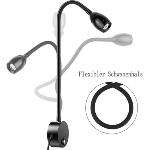 ERAY Väggmonterad läslampa, LED-sänglampa, touchbrytare, fokuserbar, 3 W