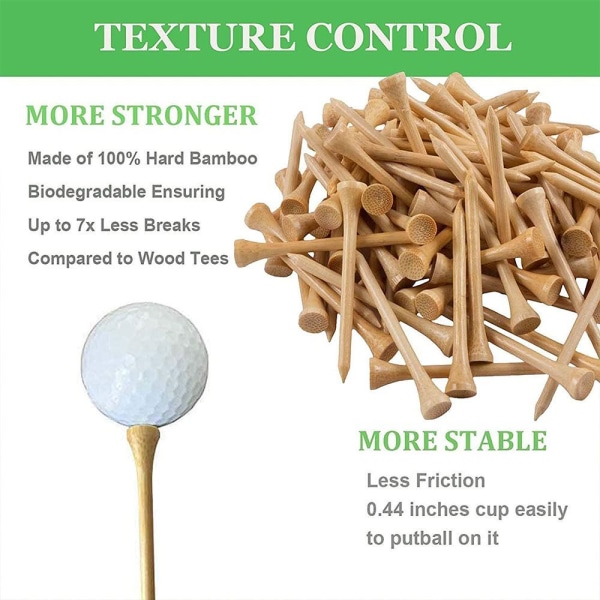 Golf tees bambus sæt, 120 styk, træ farve, 70 mm