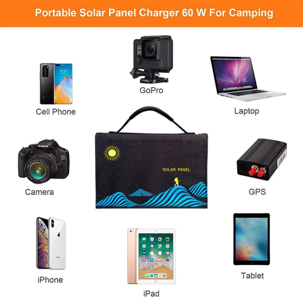 Solcellelader 30W Foldbart Monokrystallinsk Solpanel med USB-A/USB QC,