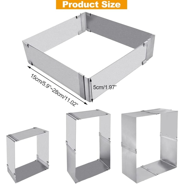 Adjustable Square Pastry Circle Stainless Steel Extendable