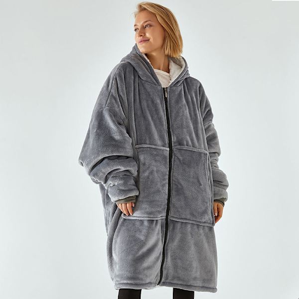 Tyk, doven tæppe til mænd og kvinder, hættepyjamas, varmt tøj, plysset tv-tæppe, løst Black size: one size