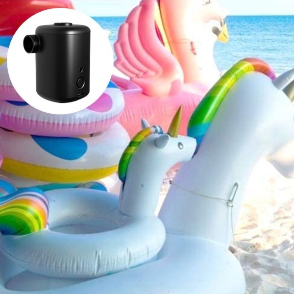 Ultra Mini Luftpumpe, Genopladelig, 4 Désen, Sort