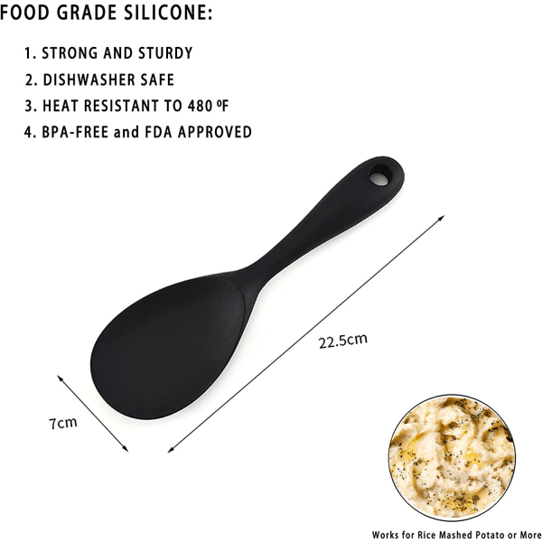 Serving Spoon,Silicone Rice Spoon,Rice Cooker Spoons,Kitchen Utensils for Pressure Cooker Rice,Mashed Potatoes,or More(2 Pieces,Black)