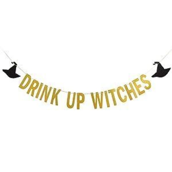 Drink Witch Banner Guld Glitter - Festdekorationer, Heks Mysteriefest,