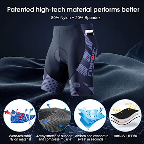 Cykelshorts för män med 3D-sitsstoppning, snabbtorkande, grå, storlek L
