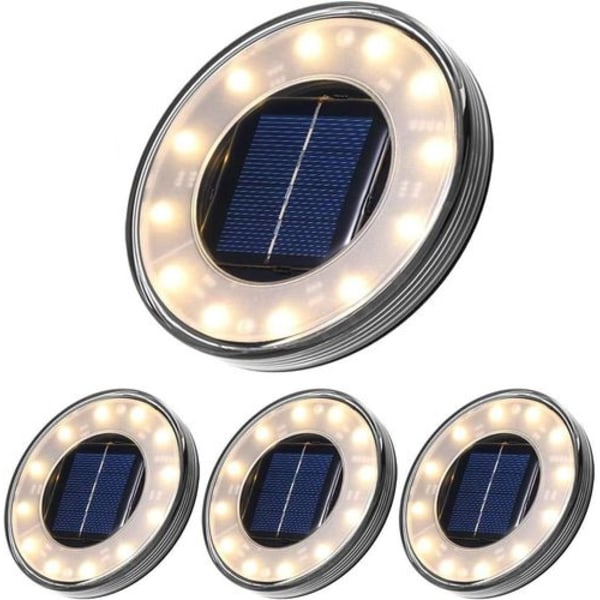 LED solcelle gulvlampe 4-pakning, 12 LED solcelled utendørsbelysning, vanntett