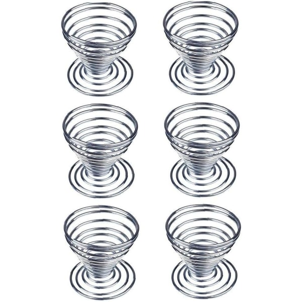 6 stk rustfritt stål eggkopp snor spiral kjøkken frokost hardkokt holder fjær eggkopp 4,7*4,5 cm