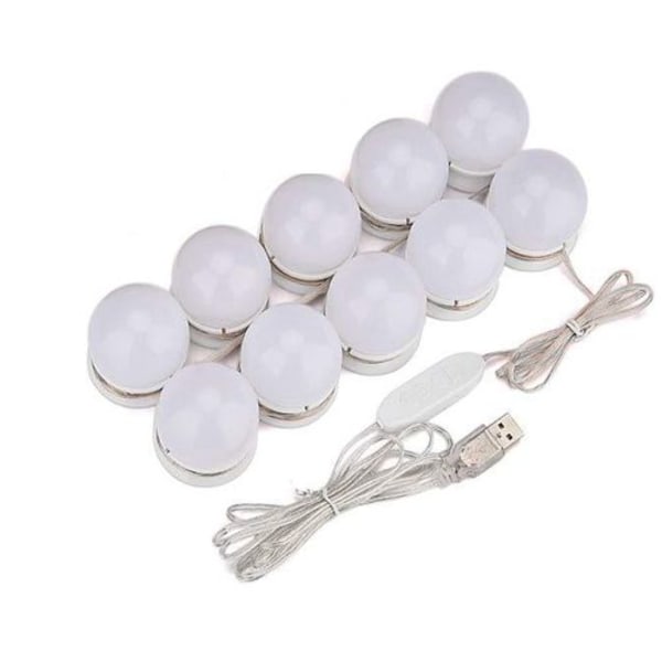 LED-spejllys, 10 dæmpbare make-up-lys, make-up-lys, spejlampe, USB-kabel