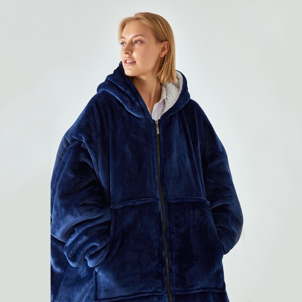 Tyk, doven tæppe til mænd og kvinder, hættepyjamas, varmt tøj, plysset tv-tæppe, løst navy blue size: one size