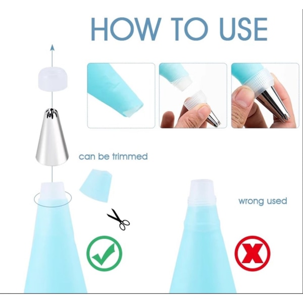 Konditorsprøytetips, 8 deler rustfritt stål DIY-sett, 6 munnstykker, 1 konditorpose, 1 koblinger, DIY-sett for kakedekorering-
