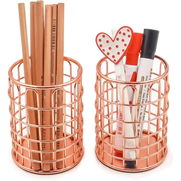 Pennhållare Makeup Brush Organizer - 2 Pack Office Wire Rose Gold