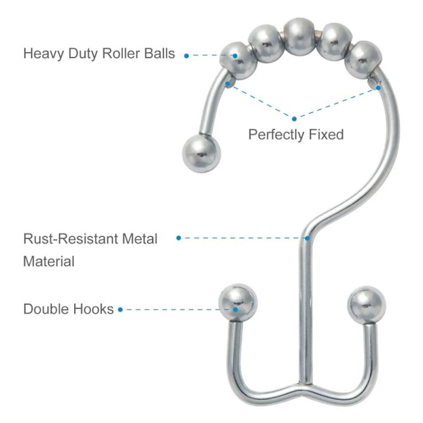 Bruseforhængskroge Ringe, Rustfrit Dobbelt Glide Metal Brusekroge til