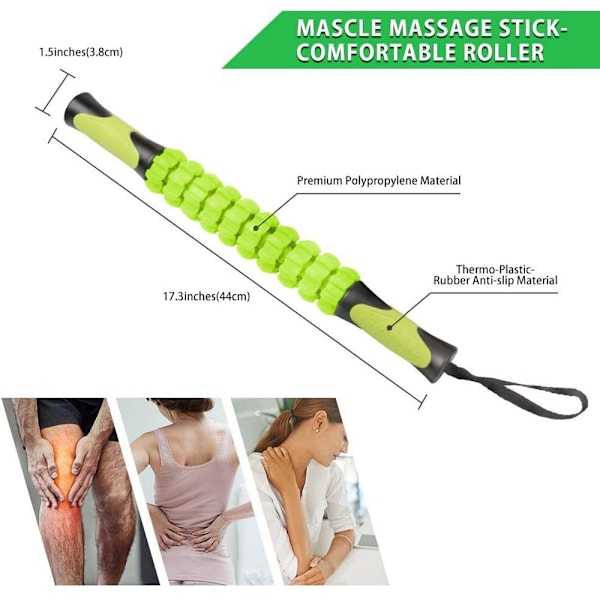 Massage Roller Muskelrulle Stick, Kroppsmassage Värktyg, Grön