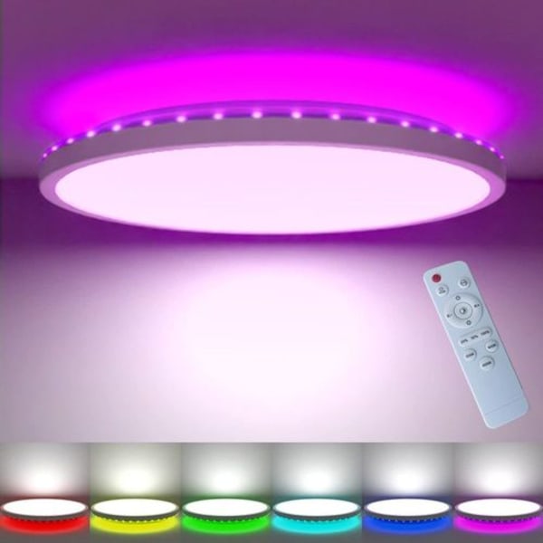 RGB LED-taklampe, 24 W taklampe dimbar med fjernkontroll, 3000 K