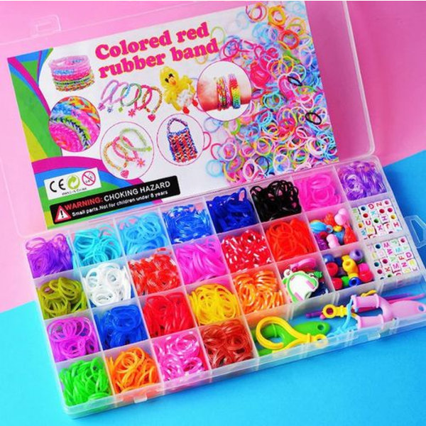 Loom Ribbon Craft Kit, 1600+ färgglada gummiband startkit DIY Craft färgglada bandlåda