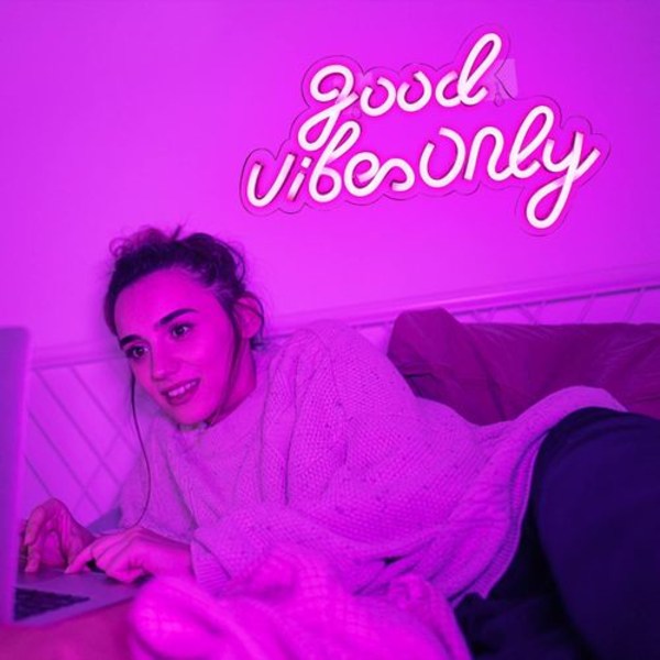 Good Vibes Only Ljusreklam Rosa LED Ord Ljusskylt Neonljus Akryl