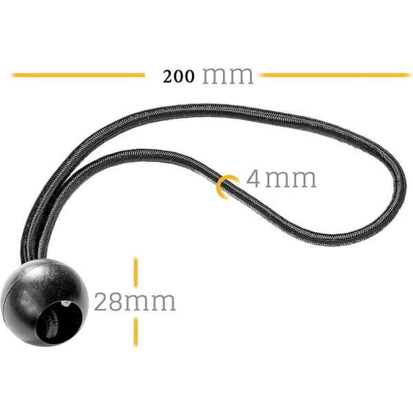 Presenningstrammer med kugle, 200 mm, sort