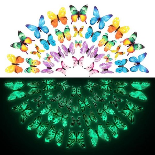 96stk Butterfly Wall Stickers Glow in the Dark Butterflies Dekor