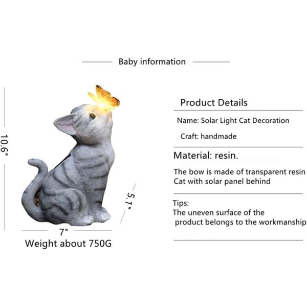 Solcelledrevet LED-lys Kattehavefigur Katteskulptur Plænedekoration