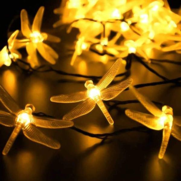 Solcelledrige Dragonfly-Fe-lys i varm hvid