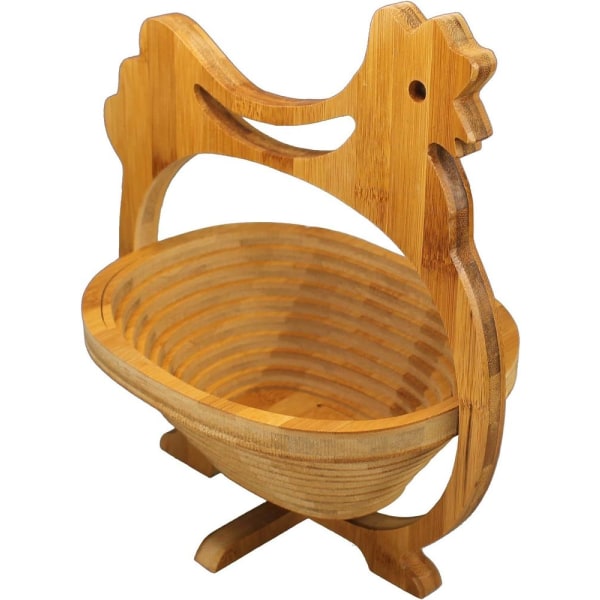 Folding basket bamboo fruit basket decorative fruit bowl wooden foldable (chicken design)