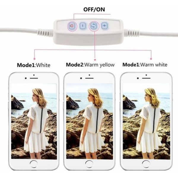 Led selfie lys med mobilholder, 3 lystilstande og 10 lysstyrkeniveauer LED