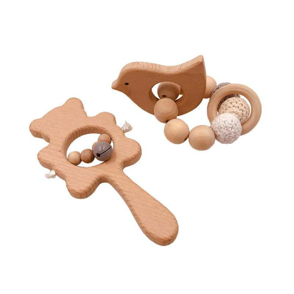 2-pak BPA-fri naturlige træ baby bideringe