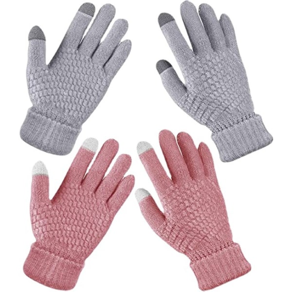 Vinterhandskar med pekskärm för kvinnor, varma ullfodrade stickade handskar, elastiska muddar, texthandskar för vinter (svarta)